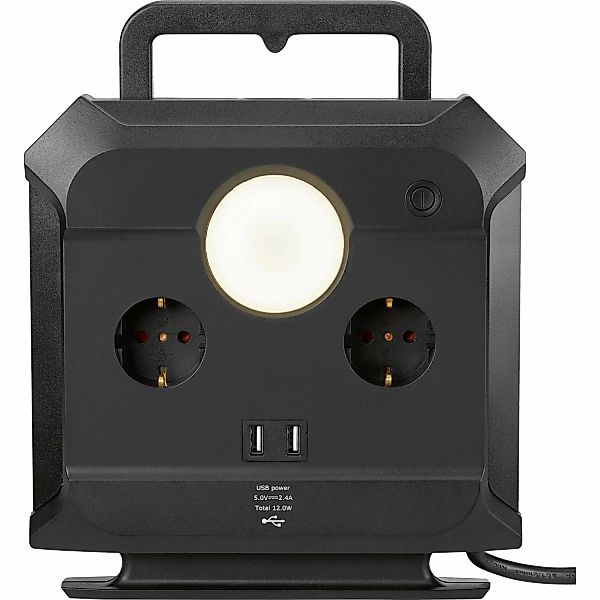 Kabeltrommel H05VV-F 3G1,5 USB Mit Leuchte 3 W Schwarz 1,4 m günstig online kaufen