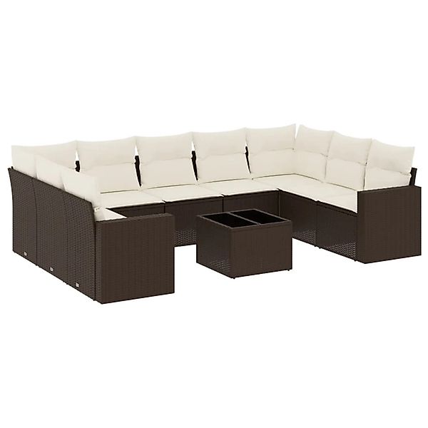 vidaXL 10-Tlg Garten-Sofagarnitur mit Kissen Braun Poly Rattan 3219403 günstig online kaufen