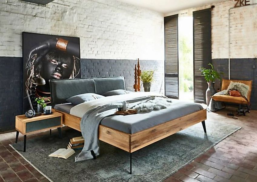 Natur24 Einzelbett Bett Egedal 160x200cm Wildeiche Polsterkopfteil Dunkelgr günstig online kaufen