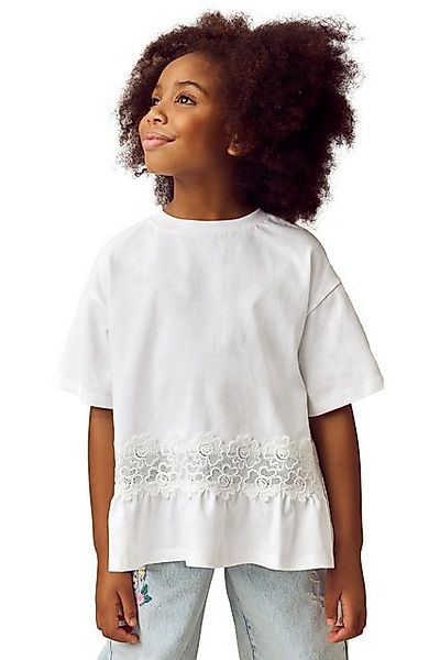 Next T-Shirt T-Shirt mit Spitze und Rüschensaum 100 % Baumwolle (1-tlg) günstig online kaufen