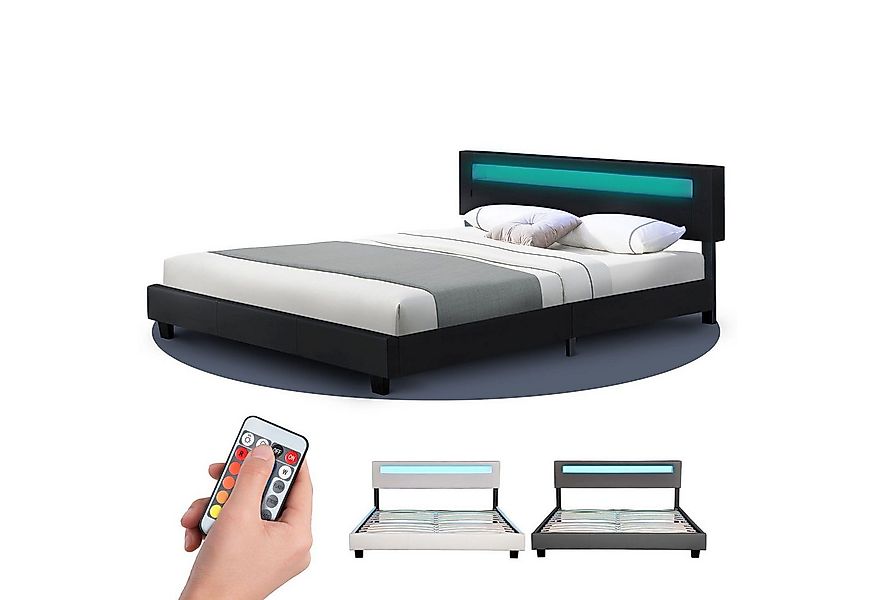 Juskys Polsterbett Paris, 160x200 cm, bunte LED-Beleuchtung, Kunstleder, we günstig online kaufen