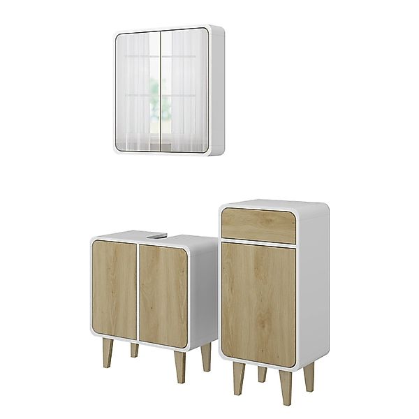 Vicco Badmöbel-Set Arla, Weiß/Eiche/Eiche, 3 Teile, günstig online kaufen