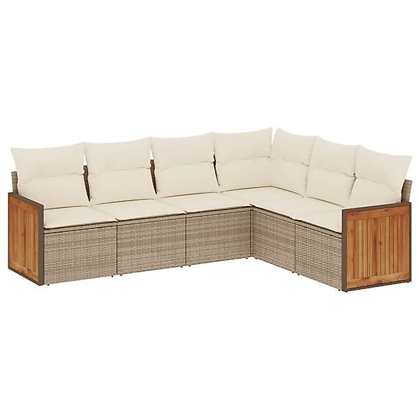 vidaXL 6-Tlg Garten-Sofagarnitur mit Kissen Beige Poly Rattan 3260084 günstig online kaufen