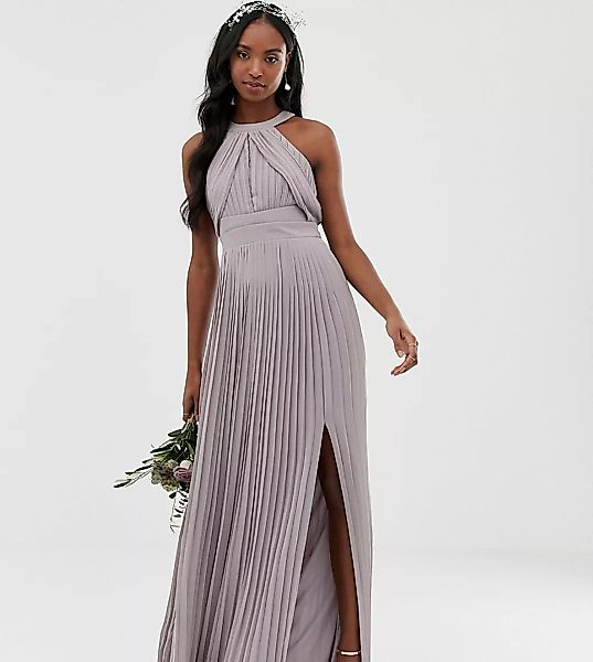 TFNC Tall – Exklusives, plissiertes Maxi-Brautjungfernkleid in Grau günstig online kaufen