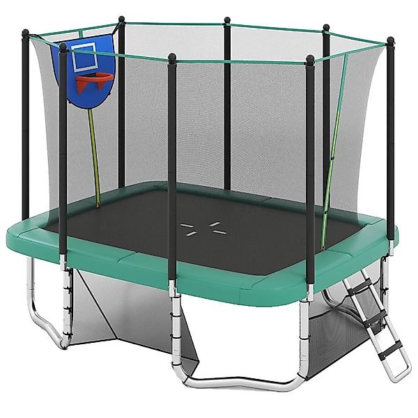 Costway Trampolin Outdoor Rechteckig 3 In1 mit Basketballkorb Grün günstig online kaufen