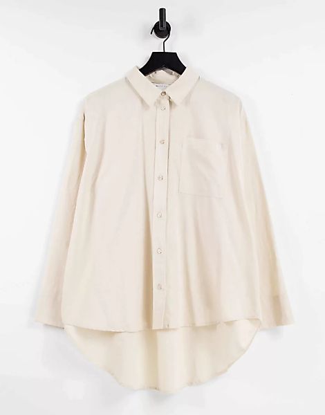 ASOS DESIGN – Oversize-Leinenhemd mit nach hinten abfallendem Saum in Stein günstig online kaufen