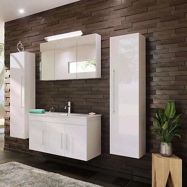 Lomadox Badezimmer-Set mit 100cm Waschtisch TABRIS-02 - in Hochglanz weiß - günstig online kaufen