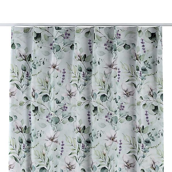 Vorhang mit flämischen 1-er Falten, mintgrün-weiß, Flowers (143-66) günstig online kaufen