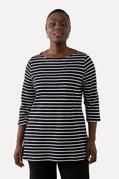 Ulla Popken T-Shirt Ringelshirt Pima Cotton U-Boot-Ausschnitt 3/4-Arm günstig online kaufen