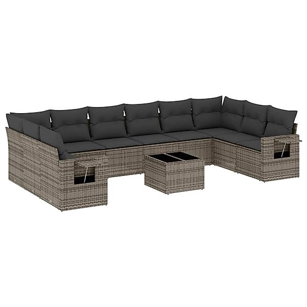 vidaXL 11-Tlg Garten-Sofagarnitur mit Kissen Grau Poly Rattan 3220679 günstig online kaufen