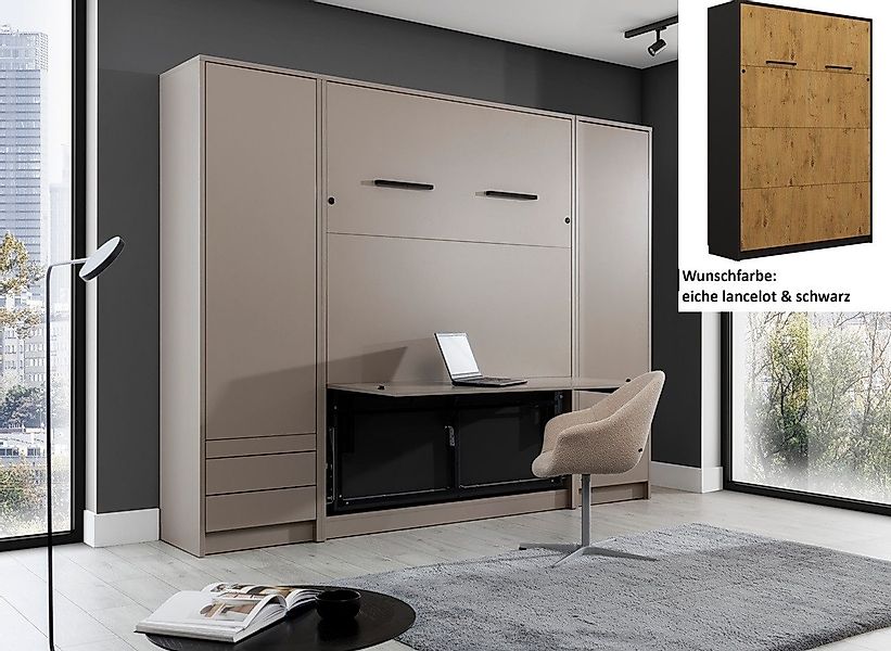 QMM TraumMöbel Schrankbett Wandbett GN 140x200 mit LED, Schreibtisch & 2 Sc günstig online kaufen