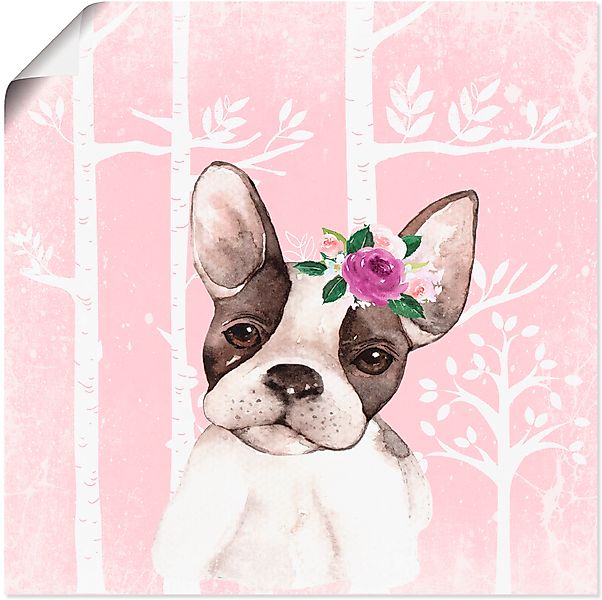 Artland Wandbild »Mops Hund mit Blumen im pink Wald«, Tiere, (1 St.), als P günstig online kaufen