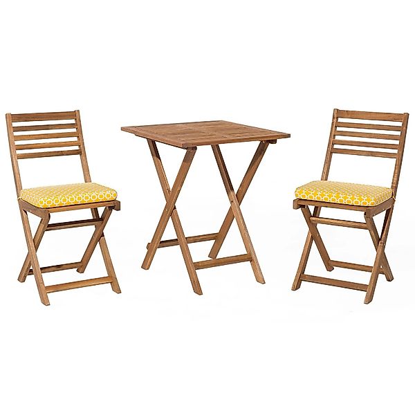 Beliani Bistro Set Heller Holzfarbton Gelb Weiss 60x60x84 günstig online kaufen