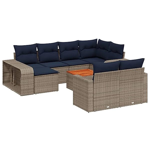 vidaXL 11-Tlg Gartensofa-Set mit Kissen Grau Polyrattan 3228921 günstig online kaufen