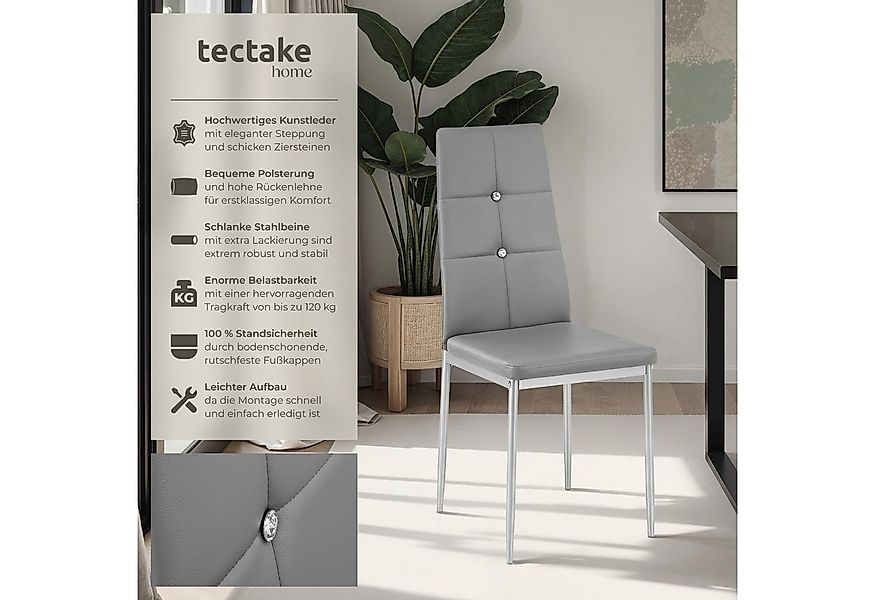 tectake Esszimmerstuhl Küchenstühle, Kunstleder mit Glitzersteinen (Set, 8 günstig online kaufen