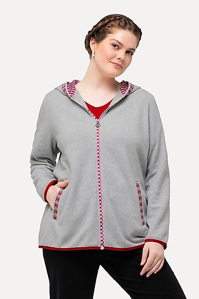 Ulla Popken Sweatjacke Trachten-Fleecejacke Kapuze Zierstickerei günstig online kaufen