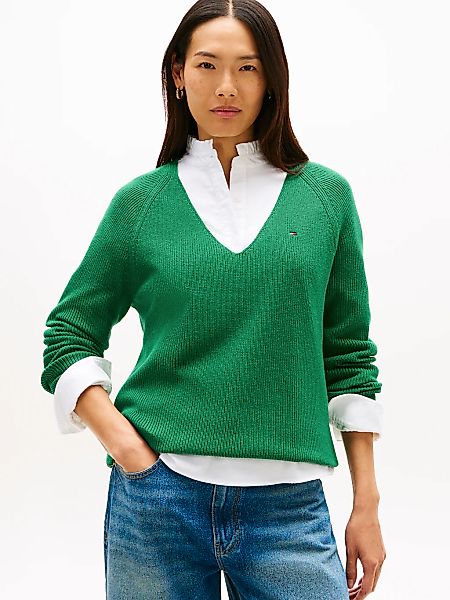 Tommy Hilfiger Strickpullover "CO CARDI STITCH V-NK LS" mit Logostickerei günstig online kaufen