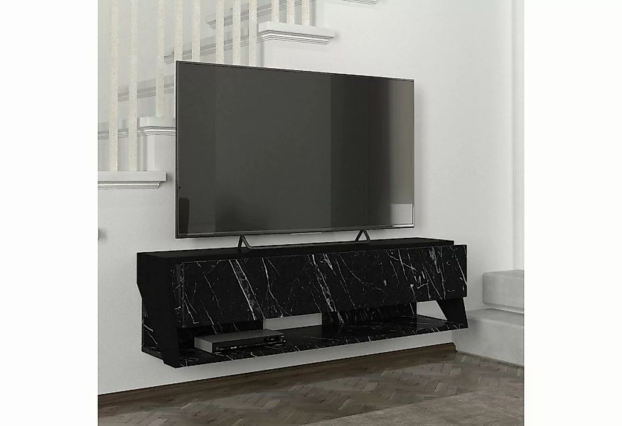 en.casa TV-Schrank »Kimitoön« Fernsehtisch 120x31,5x32,5cm Marmor, schwarz, günstig online kaufen