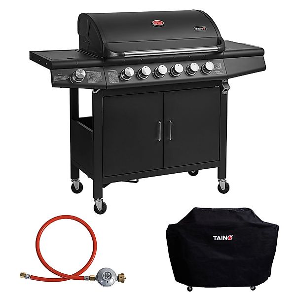 Taino Red 6+1 Gasgrill Set mit Haube und Regler Grillwagen BBQ Edelstahl-Br günstig online kaufen