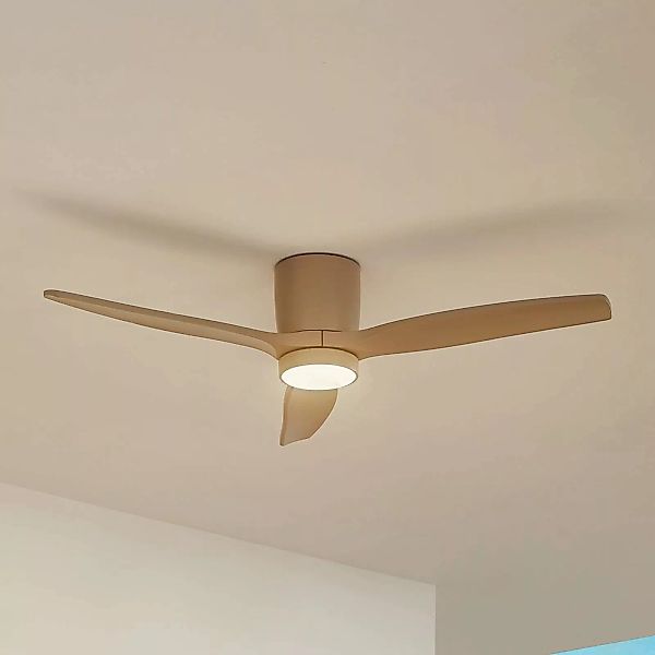 Lucande LED-Deckenventilator Sorin, beige, DC, leise, IP44 günstig online kaufen