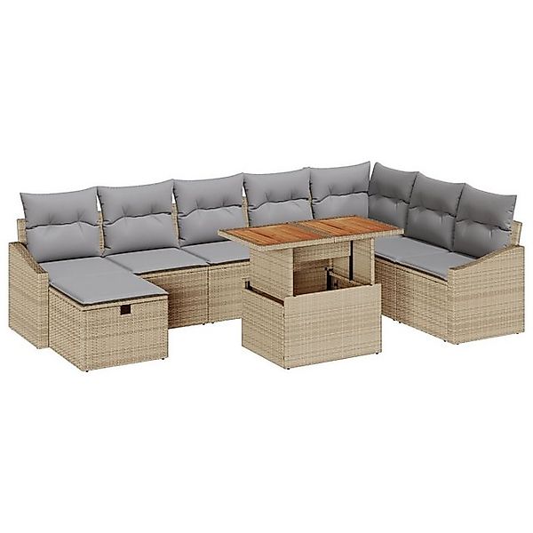 vidaXL Loungesofa 9 teiliges Garten Sofa Set mit Kissen Beige Poly Rattan, günstig online kaufen