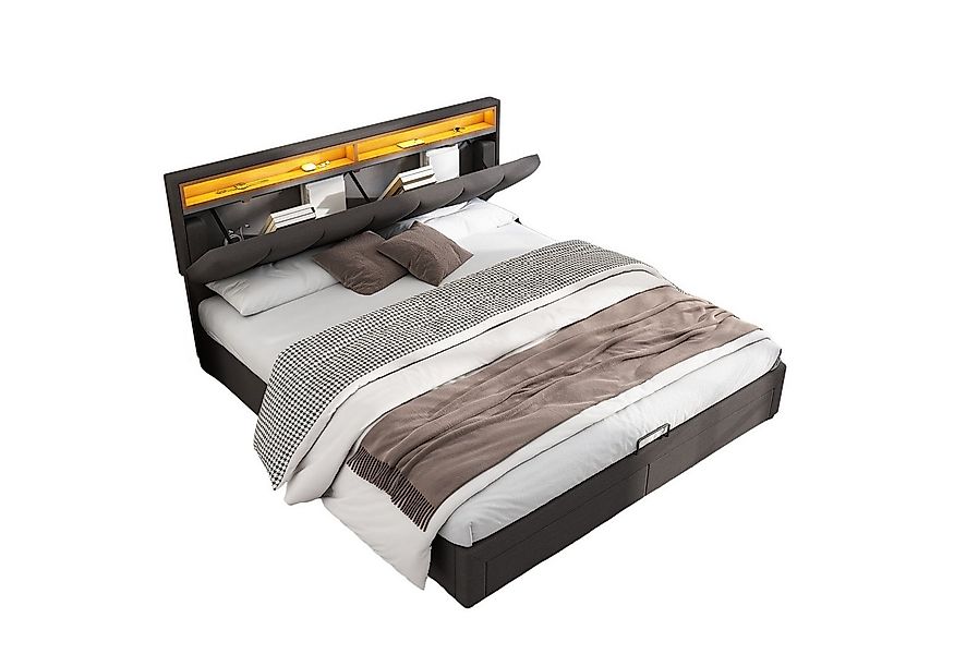 Odikalo Stauraumbett Polsterbett Bettkasten Schubladen verstaubar Kopfteil günstig online kaufen