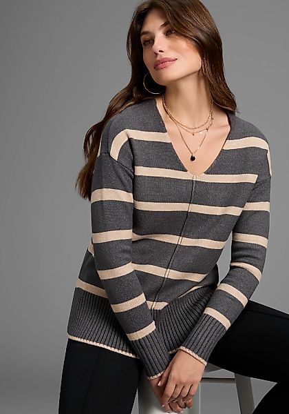 Laura Scott Streifenpullover softer Übergangsstrick mit V-Ausschnitt in läs günstig online kaufen