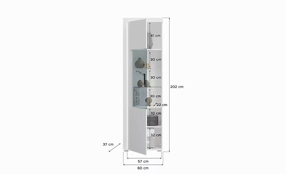 xonox.home Vitrine in weiß/weiß hochglanz mit einer Tür und 6 Fächern (BxHx günstig online kaufen