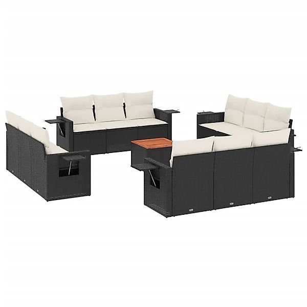 vidaXL 13-Tlg Garten-Sofagarnitur mit Kissen Schwarz Poly Rattan 3224495 günstig online kaufen