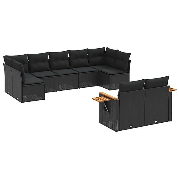 vidaXL 9-Tlg Garten-Sofagarnitur mit Kissen Schwarz Poly Rattan 3259528 günstig online kaufen