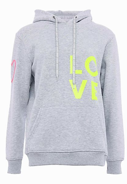 Zwillingsherz Kapuzensweatshirt, mit "Love"-Print und gesticktem Neonherz a günstig online kaufen