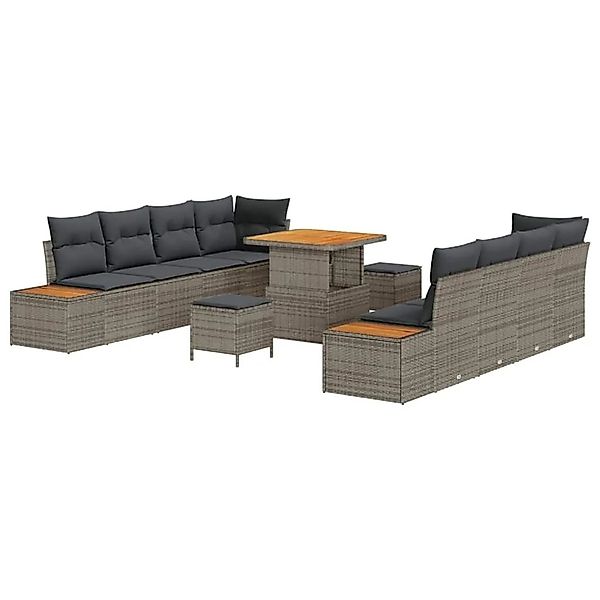 vidaXL Gartensofa-set mit Kissen mit Speicher 11-Tlg Grau Poly-Rattan 33648 günstig online kaufen