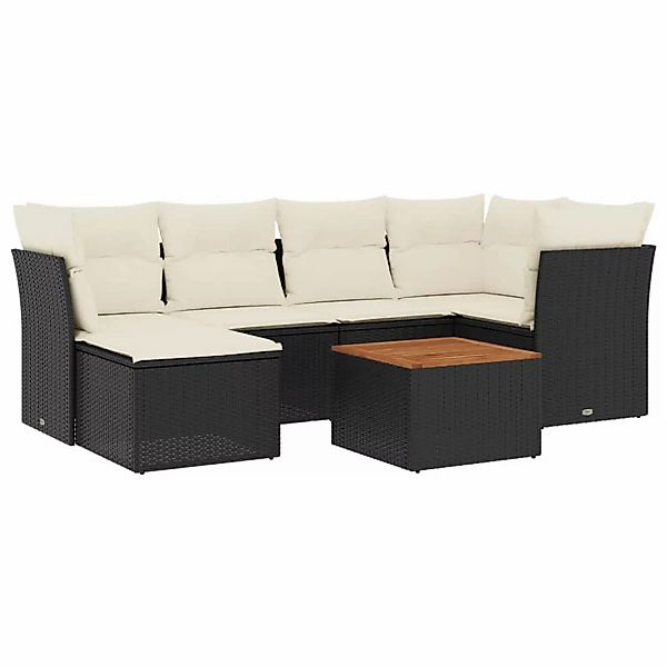 vidaXL 7-Tlg Garten-Sofagarnitur mit Kissen Schwarz Poly Rattan 3256077 günstig online kaufen