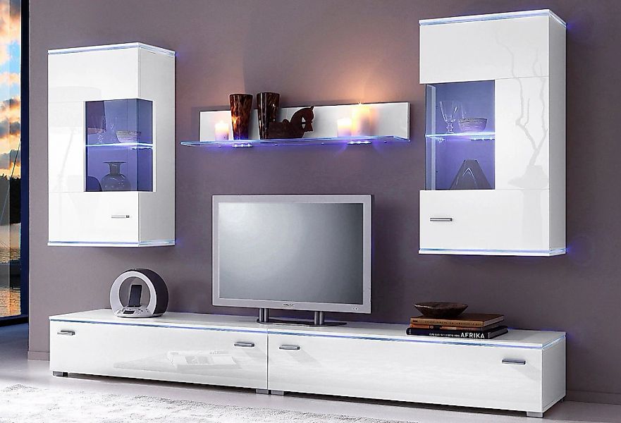 Höltkemeyer Wohnwand "Happy" Set besteht aus 2 Hängevitrinen, 2 Lowboards u günstig online kaufen