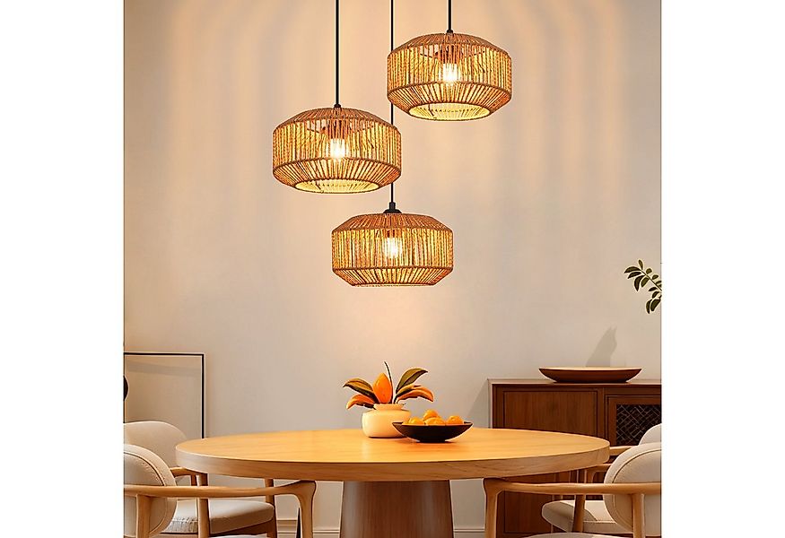 Nettlife Pendelleuchte Rattan 3 flammig Höhenverstellbar Boho E27 Hängeleuc günstig online kaufen