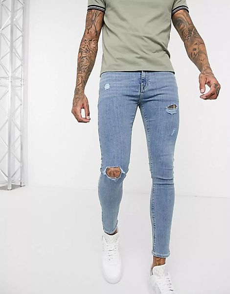 ASOS DESIGN – Spray-on-Jeans aus Powerstretch-Denim mit Abnutzungseffekt in günstig online kaufen