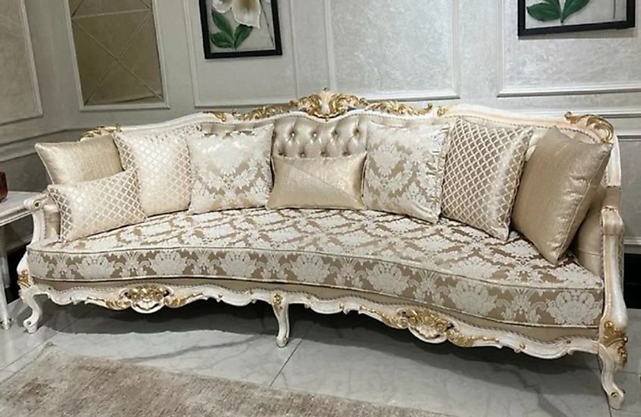 Casa Padrino Sofa Luxus Barock Sofa Gold / Weiß / Gold - Handgefertigtes Wo günstig online kaufen