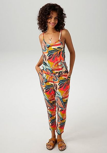 Aniston CASUAL Overall, mit farbenfrohen, extravaganten Blättern bedruckt günstig online kaufen
