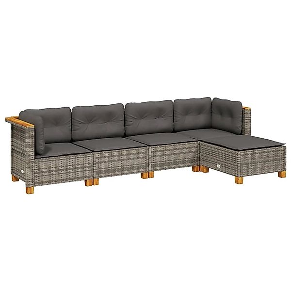 vidaXL 5-Tlg Garten-Sofagarnitur mit Kissen Grau Poly Rattan 3261786 günstig online kaufen