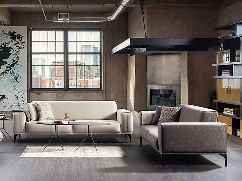 JVmoebel 3-Sitzer Weiß-Graue Polstersofas Designer Wohnzimmer Textil Couche günstig online kaufen
