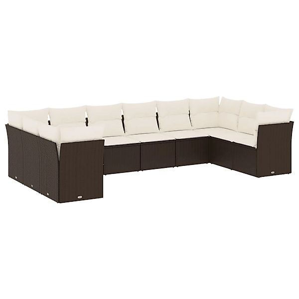 vidaXL 10-Tlg Garten-Sofagarnitur mit Kissen Braun Poly Rattan 3250042 günstig online kaufen
