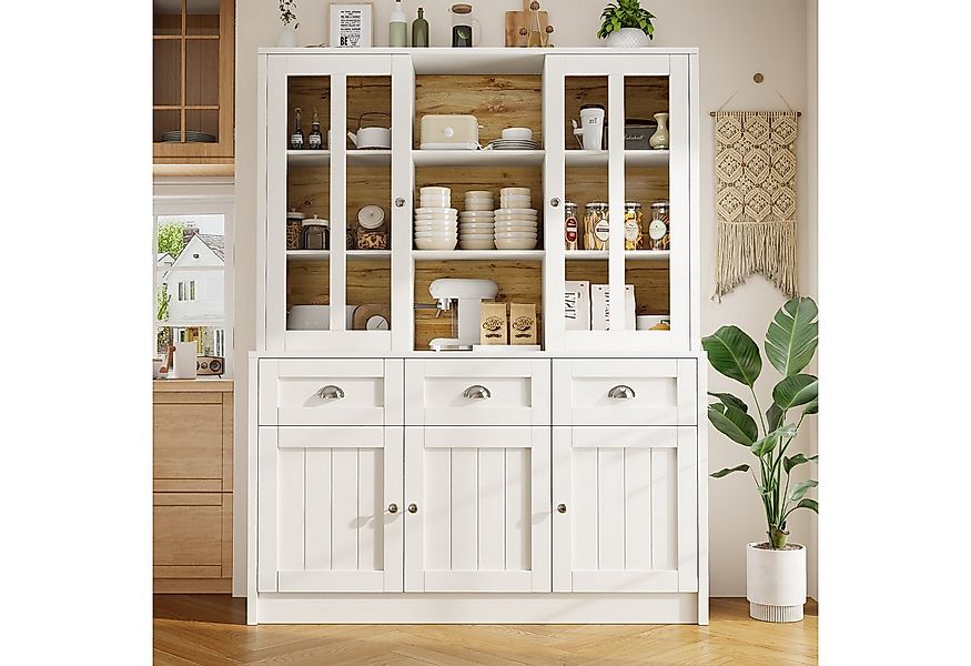 Flieks Küchenbuffet mit Schubladen und Glastüren (1-St., B140/T40/H175 cm) günstig online kaufen