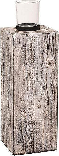 VIVANNO Bodenwindlicht Holz LUMIRA Säule - Weiß Antik (1 St), 16x16x60 cm günstig online kaufen