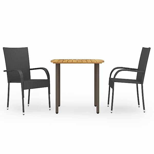 3-tlg. Garten-essgruppe Poly Rattan Schwarz günstig online kaufen