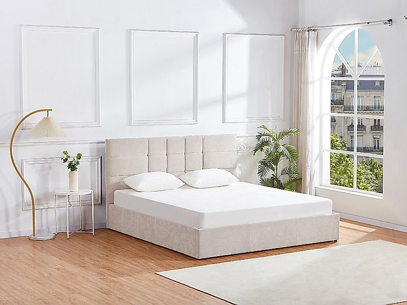 Stauraumbett 200 x 200 cm - Stoff - Beige + Matratze - HOPEYA von Pascal Mo günstig online kaufen