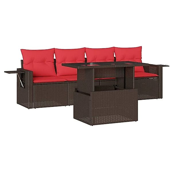 vidaXL 5-Tlg Gartensofa-Set mit Kissen Braun Polyrattan 3267734 günstig online kaufen
