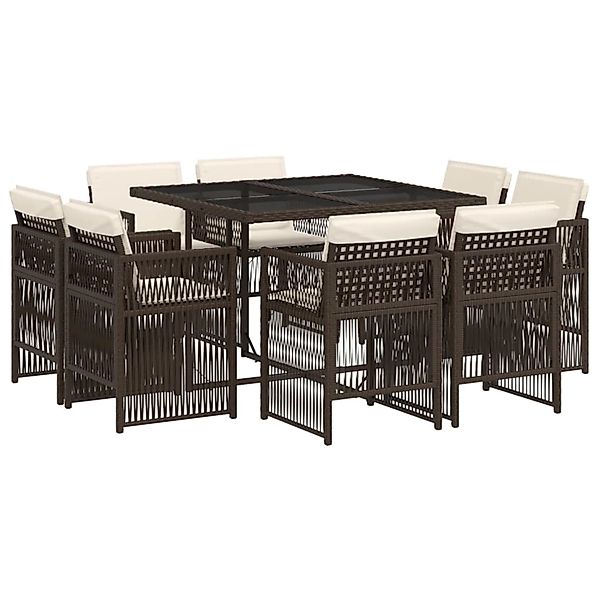 vidaXL 9-Tlg Garten-Essgruppe mit Kissen Braun Poly Rattan 3211017 günstig online kaufen