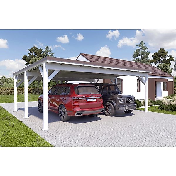 Holzbrüder Carport Ralf 42m² 150kg/m² Reinweiß-Dunkelbraun günstig online kaufen
