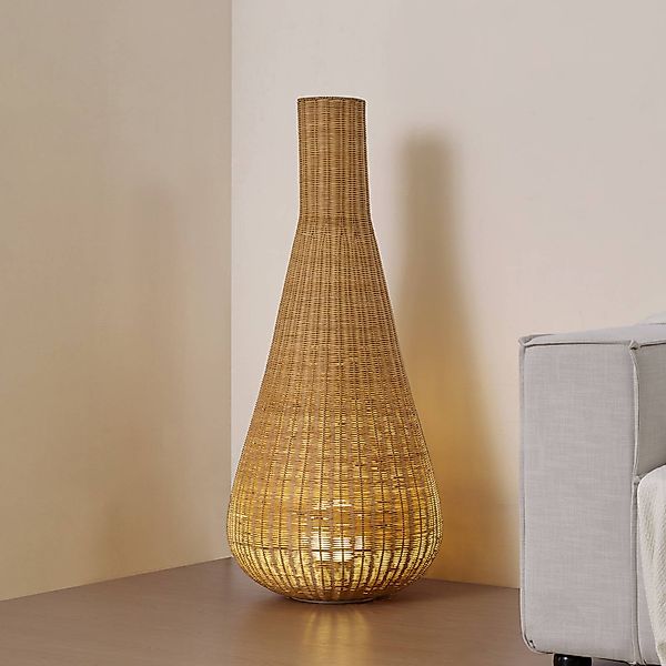 Lucande Stehleuchte Takeo, Rattan, Höhe 115 cm, E27 günstig online kaufen
