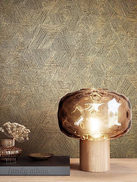 Newroom Vliestapete, Grün Tapete Grafisch Leicht Glänzend - Einfarbig Gold günstig online kaufen